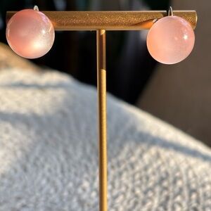 Vintage Pretty Pink moon glow Sterling silver screw back earrings